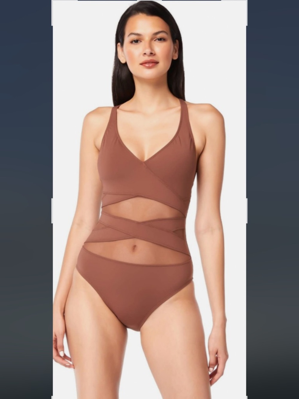 Bleu Rod Beattie Brown Crisscross Mesh One-Piece Swimsuit